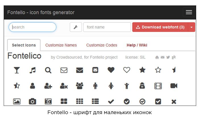 Fontello - шрифт для маленьких иконок